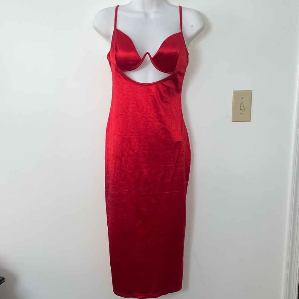 Rosedress Red Satin Underwire Cutout Midi Dress